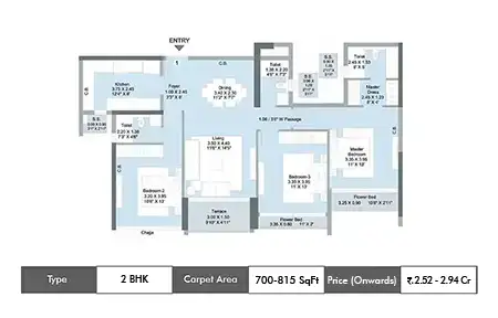 2 BHK 700 - 815  SqFt